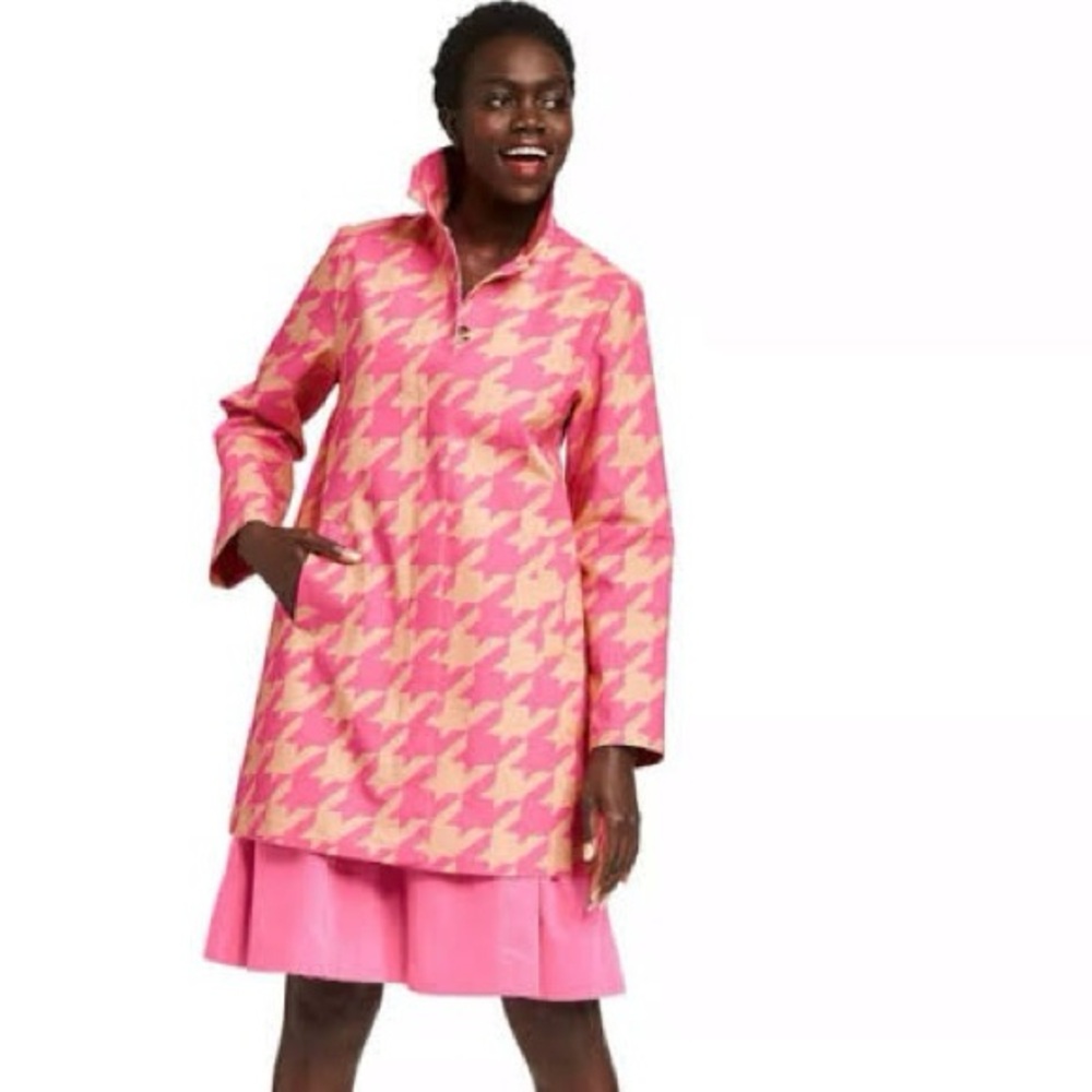 Isaac Mizrahi for Target Pink Tan Houndstooth Trench Coat 1X